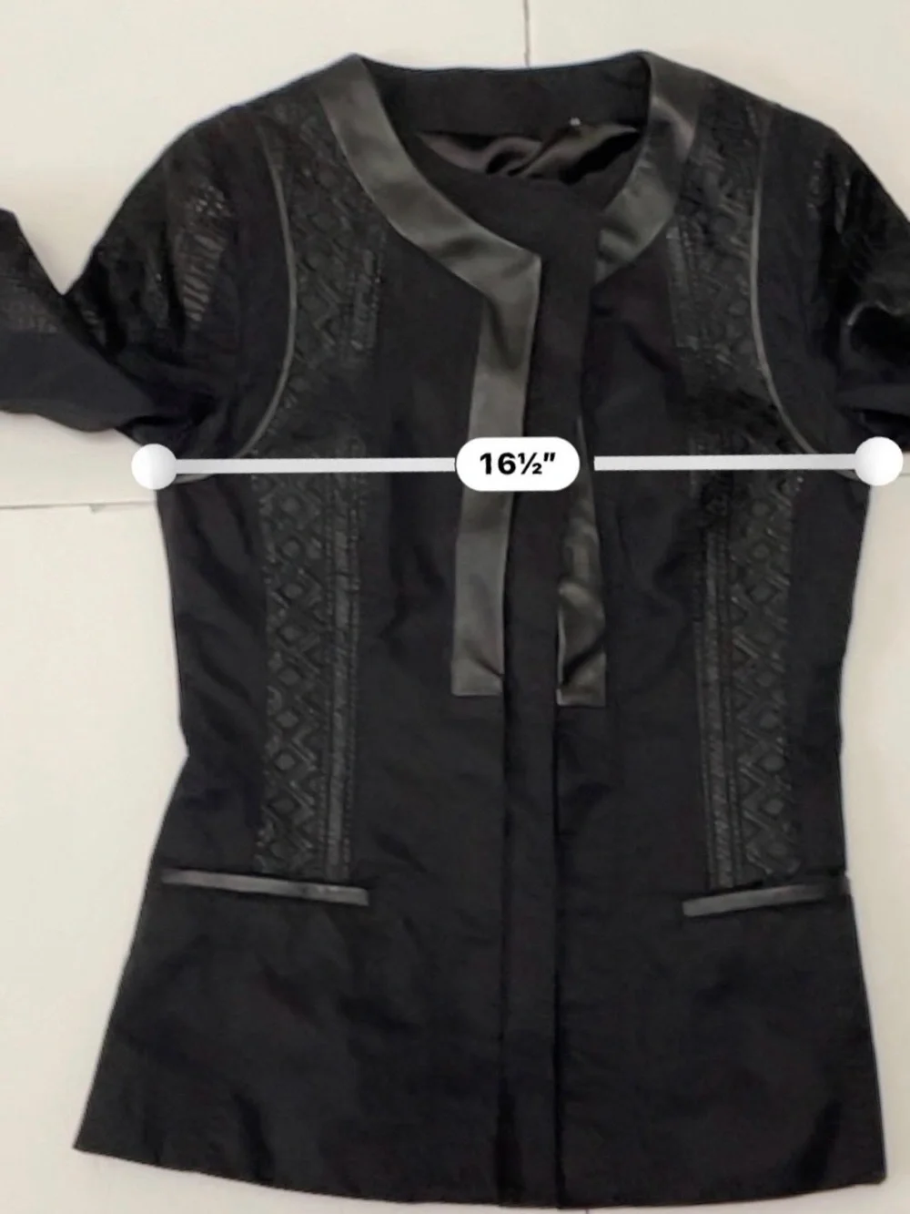Elie Tahari Cotton Lamb Leather Detailed Fitted Jacket Black Size XS